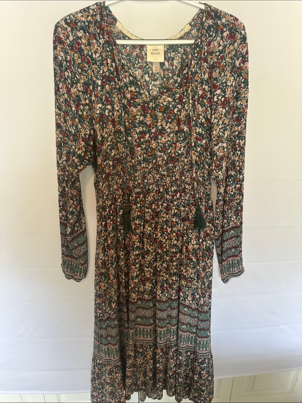 Knox RoseGreen Floral Midi Dress - Knotted Tie Waist size M